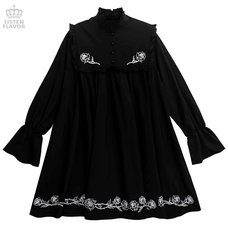 LISTEN FLAVOR Frill Black Rose Gothic Dress