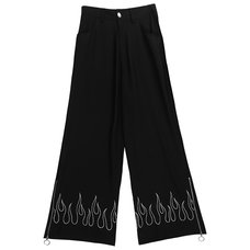 LISTEN FLAVOR Black Fire Embroidered Zip Slit Wide Pants